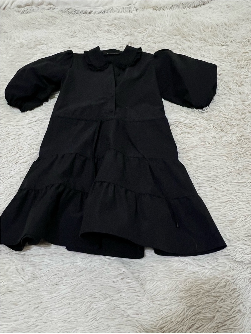 Zara Black Mini Tiered Dress with Peter Pan Collar